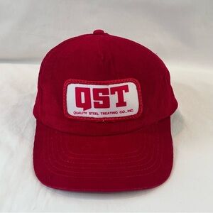 Vintage Quality Steel Treating Co. QST Patch Red Corderoy Trucker Hat Adjustable